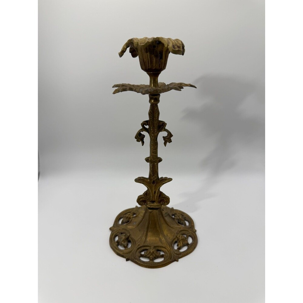 Antique Vintage Baroque Style Ornate Cast Brass Candle Stick Holder - Hollywood